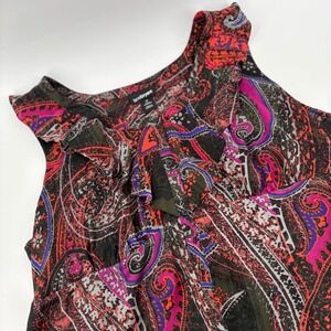 Lane Bryant Women Black Paisley Print Ruffle Front Sleeveless V-Neck Top Size 20